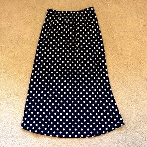 Navy blue and white polka dot striped skirt